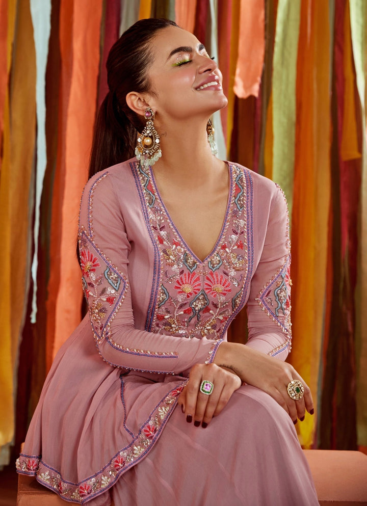 Lilac Embroidered Peplum Kurta Sharara Set Sanya Gulati - Fabilicious Fashion