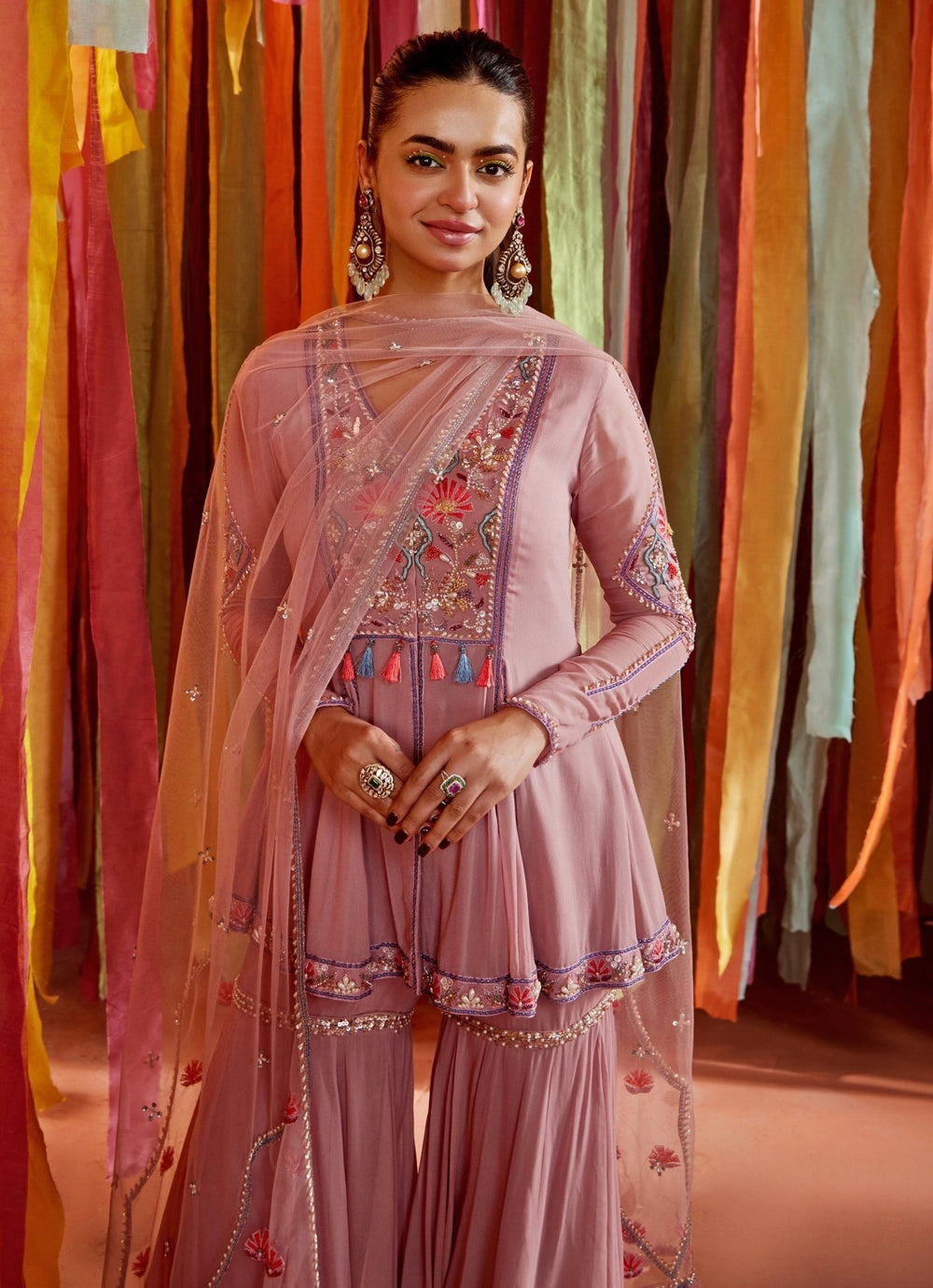 Lilac Embroidered Peplum Kurta Sharara Set Sanya Gulati - Fabilicious Fashion