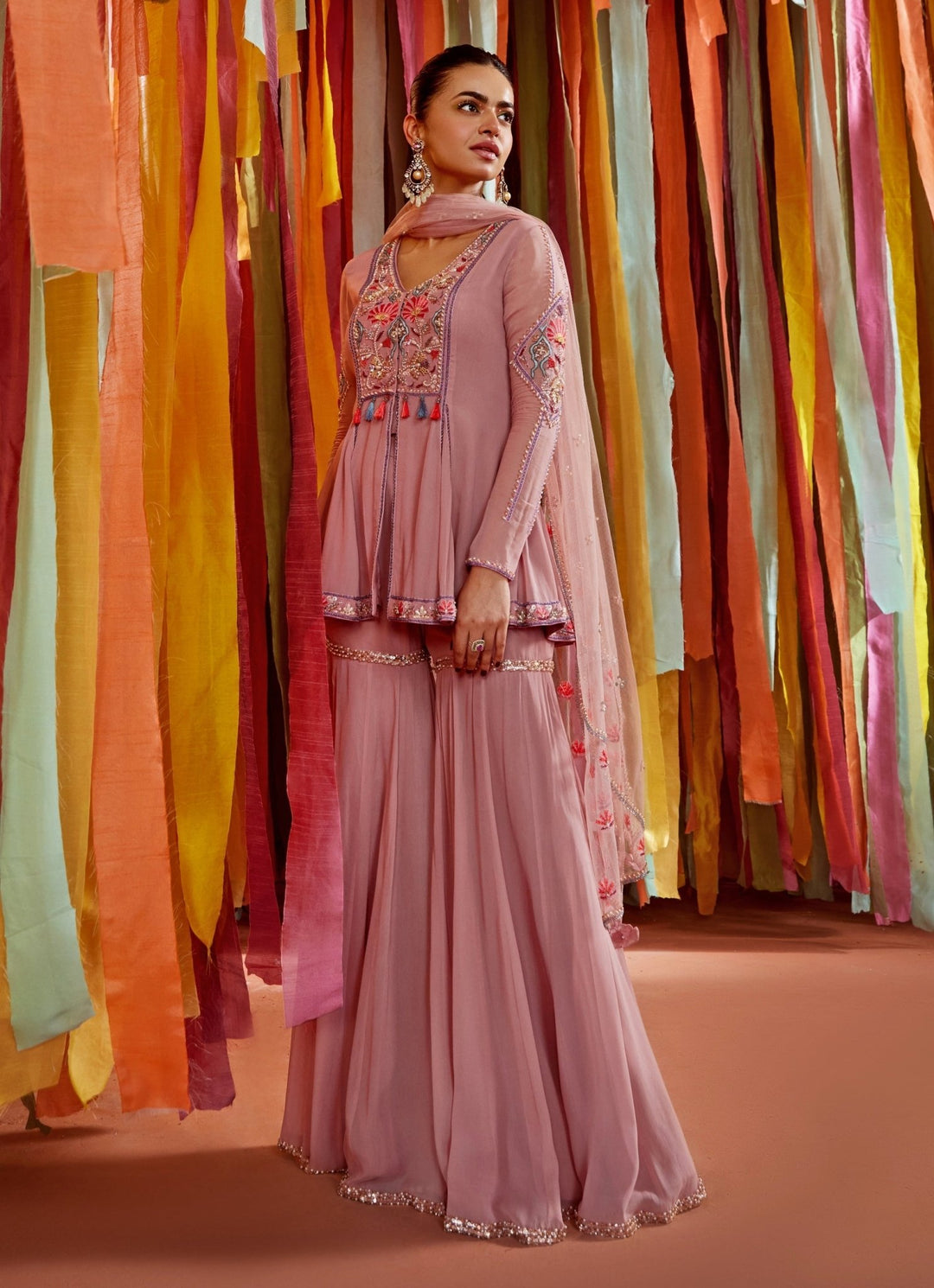 Lilac Embroidered Peplum Kurta Sharara Set Sanya Gulati - Fabilicious Fashion