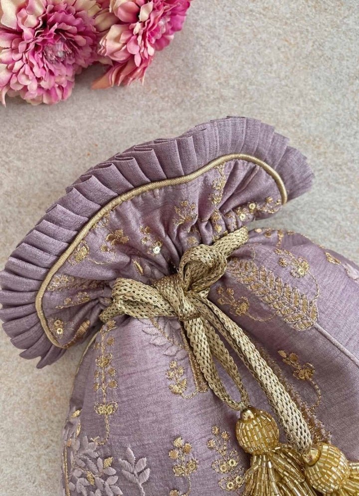 Lilac Embroidered Potli AMYRA - Fabilicious Fashion