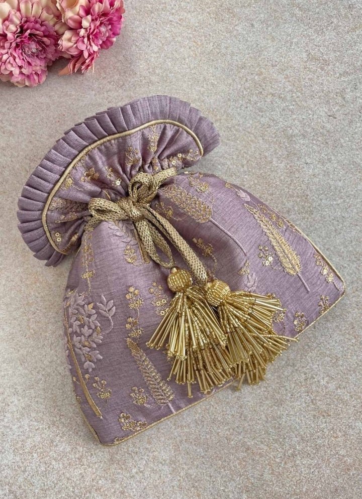 Lilac Embroidered Potli AMYRA - Fabilicious Fashion