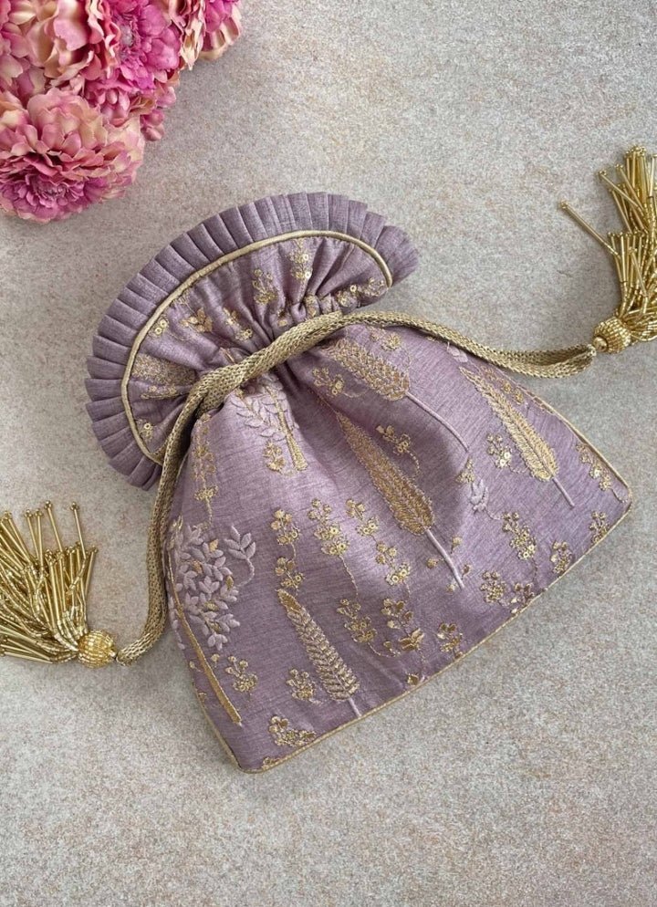 Lilac Embroidered Potli AMYRA - Fabilicious Fashion