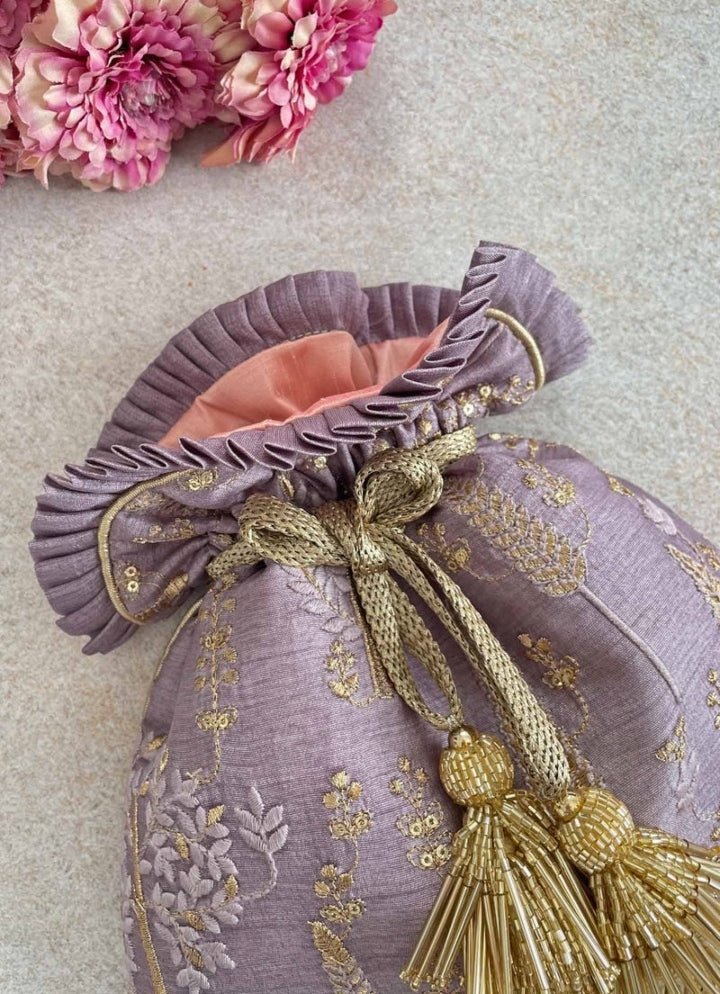 Lilac Embroidered Potli AMYRA - Fabilicious Fashion