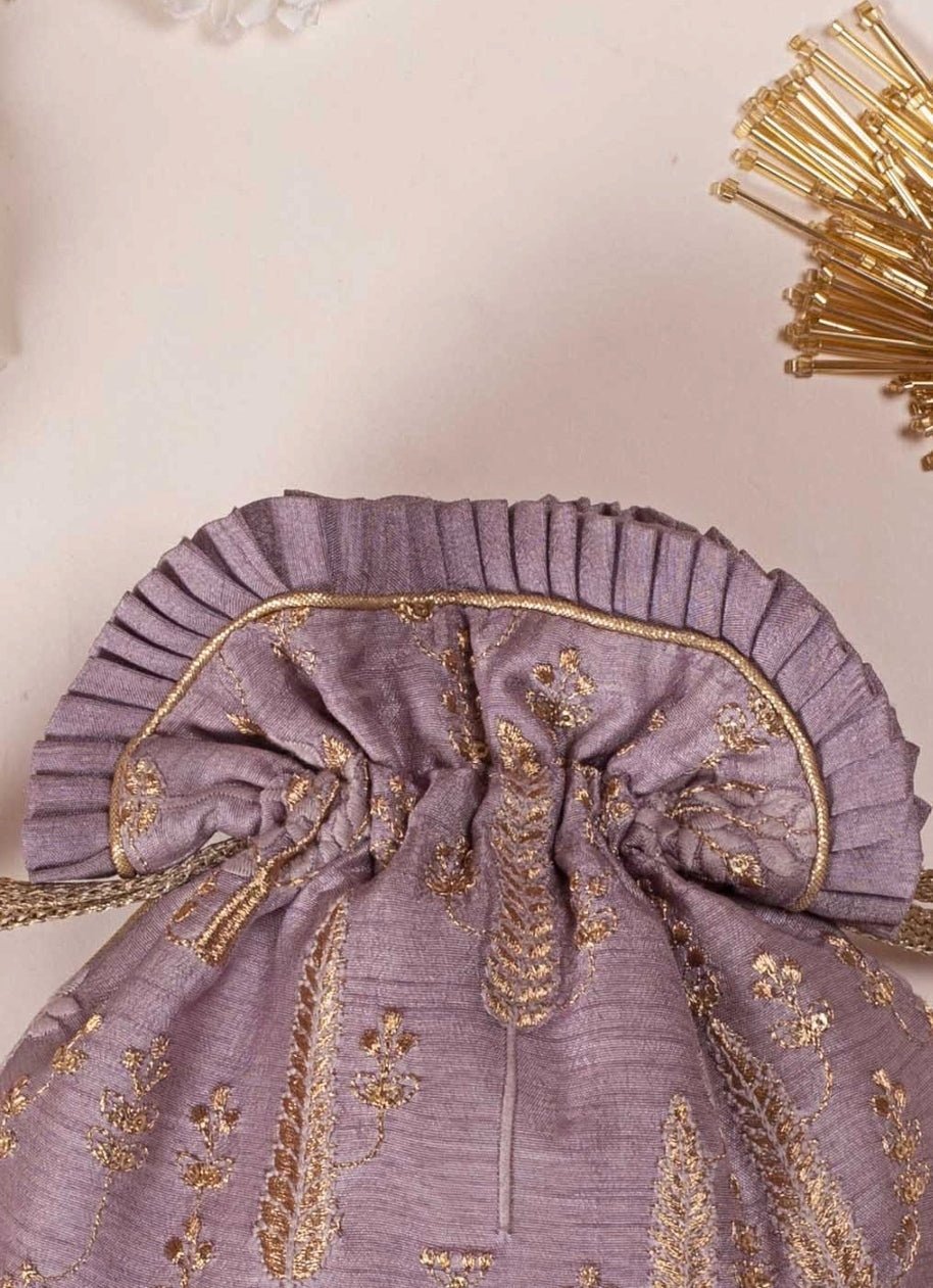 Lilac Embroidered Potli AMYRA - Fabilicious Fashion