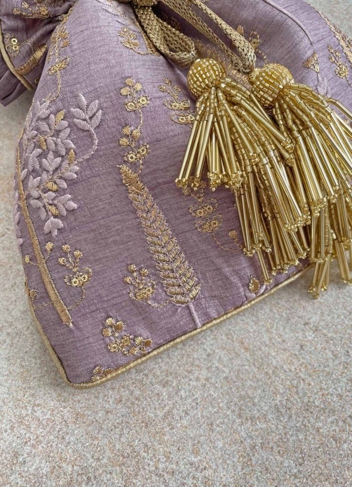 Lilac Embroidered Potli AMYRA - Fabilicious Fashion