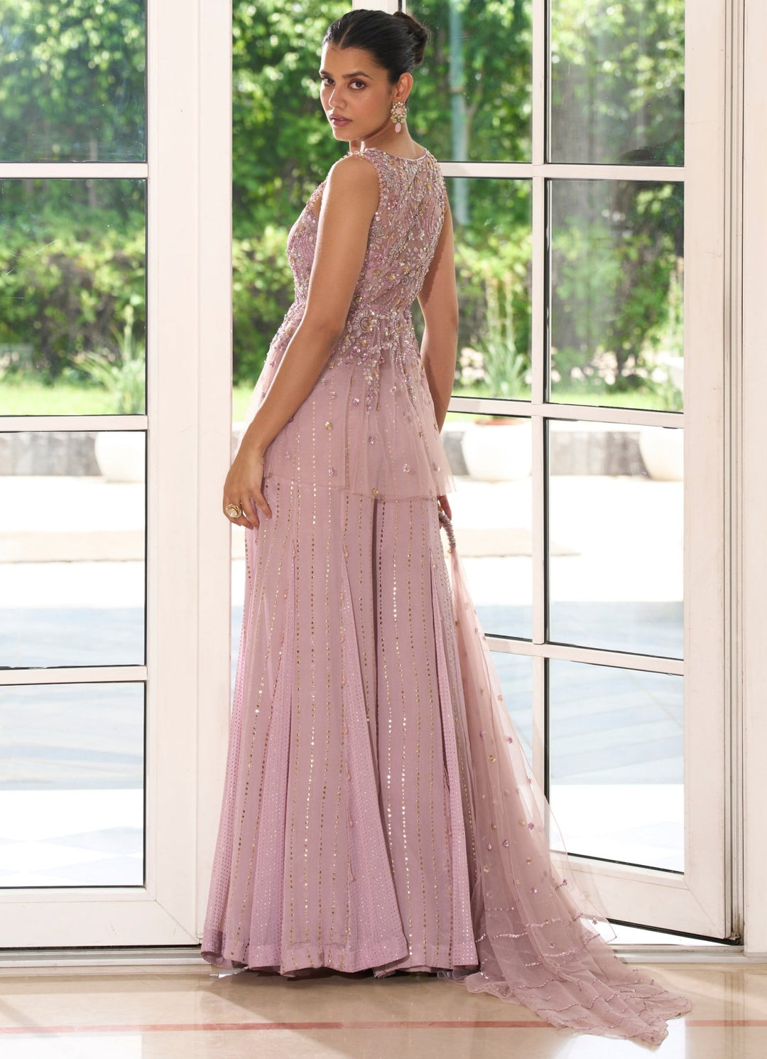Lilac Embroidered Shimmer Peplum Kurta Set Sanya Gulati - Fabilicious Fashion