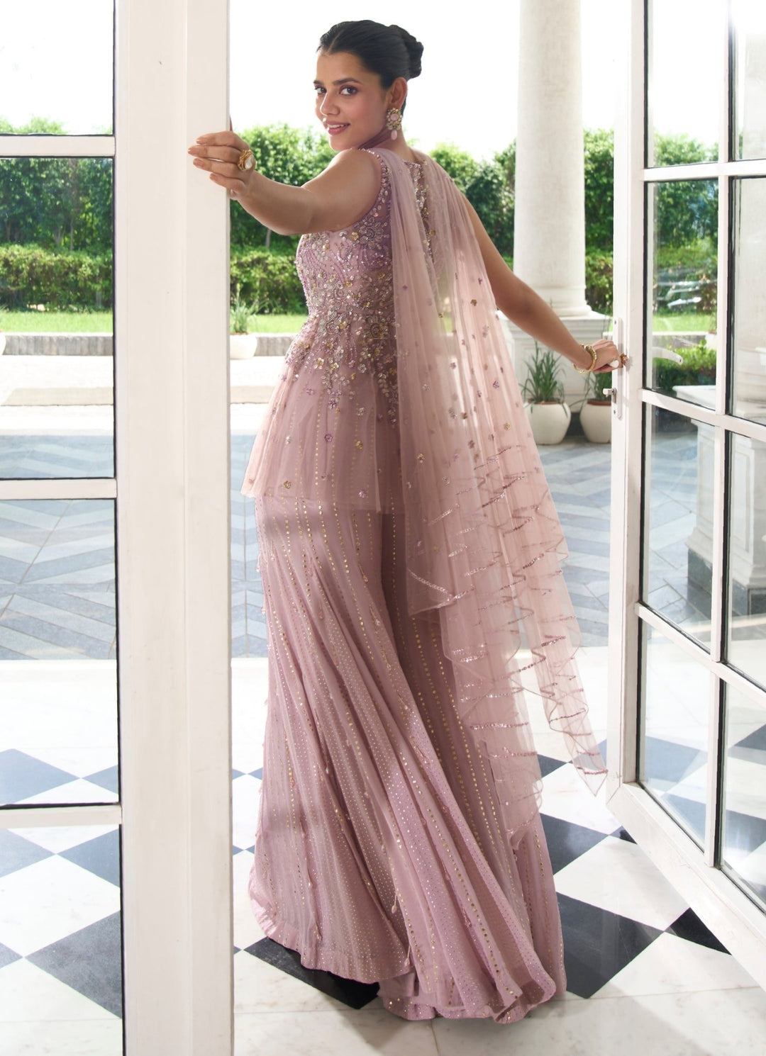Lilac Embroidered Shimmer Peplum Kurta Set Sanya Gulati - Fabilicious Fashion