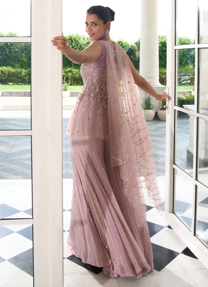 Lilac Embroidered Shimmer Peplum Kurta Set Sanya Gulati - Fabilicious Fashion