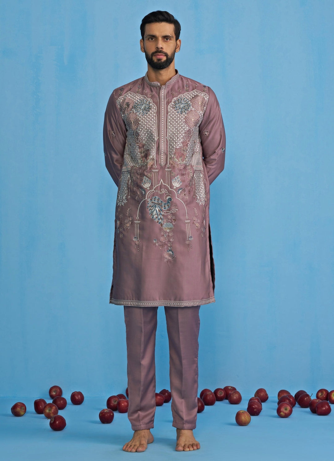 Lilac Embroidered Silk Kurta Set Kalpraag - Fabilicious Fashion