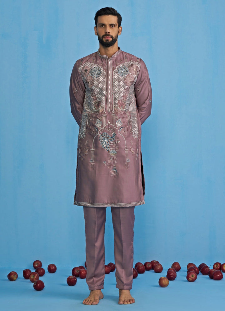 Lilac Embroidered Silk Kurta Set Kalpraag - Fabilicious Fashion