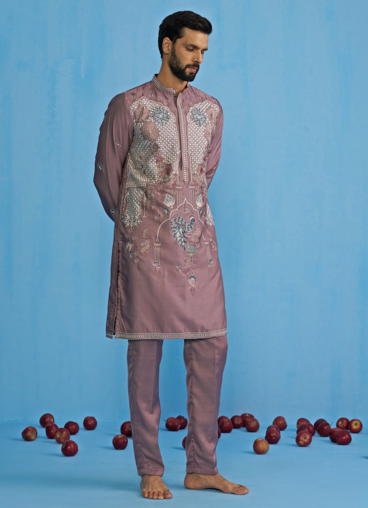 Lilac Embroidered Silk Kurta Set Kalpraag - Fabilicious Fashion