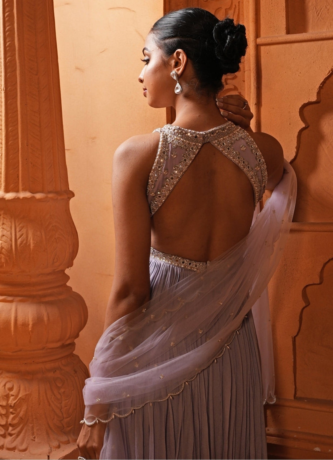 Lilac Embroidered Silk Kurta Set Enamour by Radha - Fabilicious Fashion