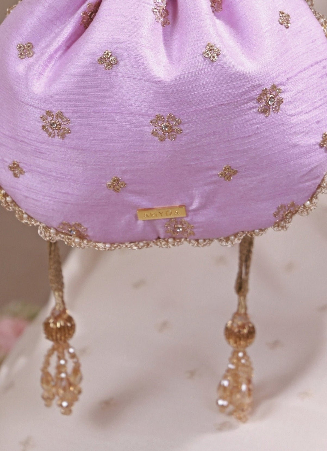 Amyra Lilac Embroidered Silk PotliFabilicious Fashion