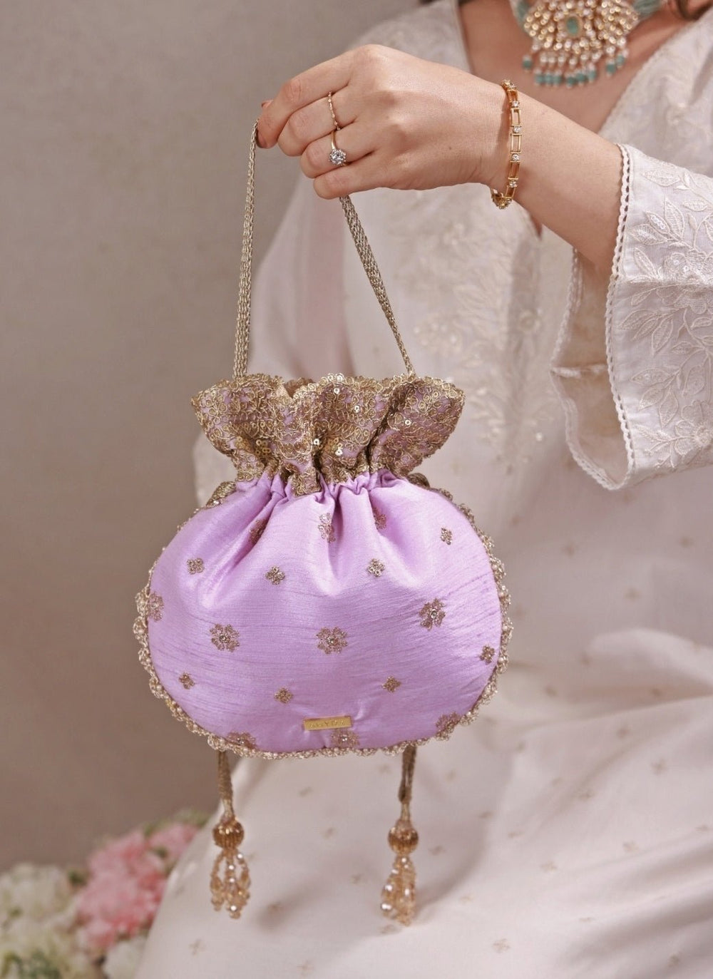 Amyra Lilac Embroidered Silk PotliFabilicious Fashion