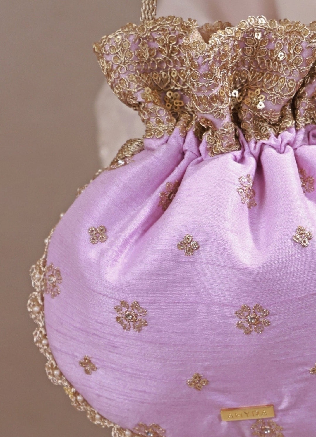 Amyra Lilac Embroidered Silk PotliFabilicious Fashion