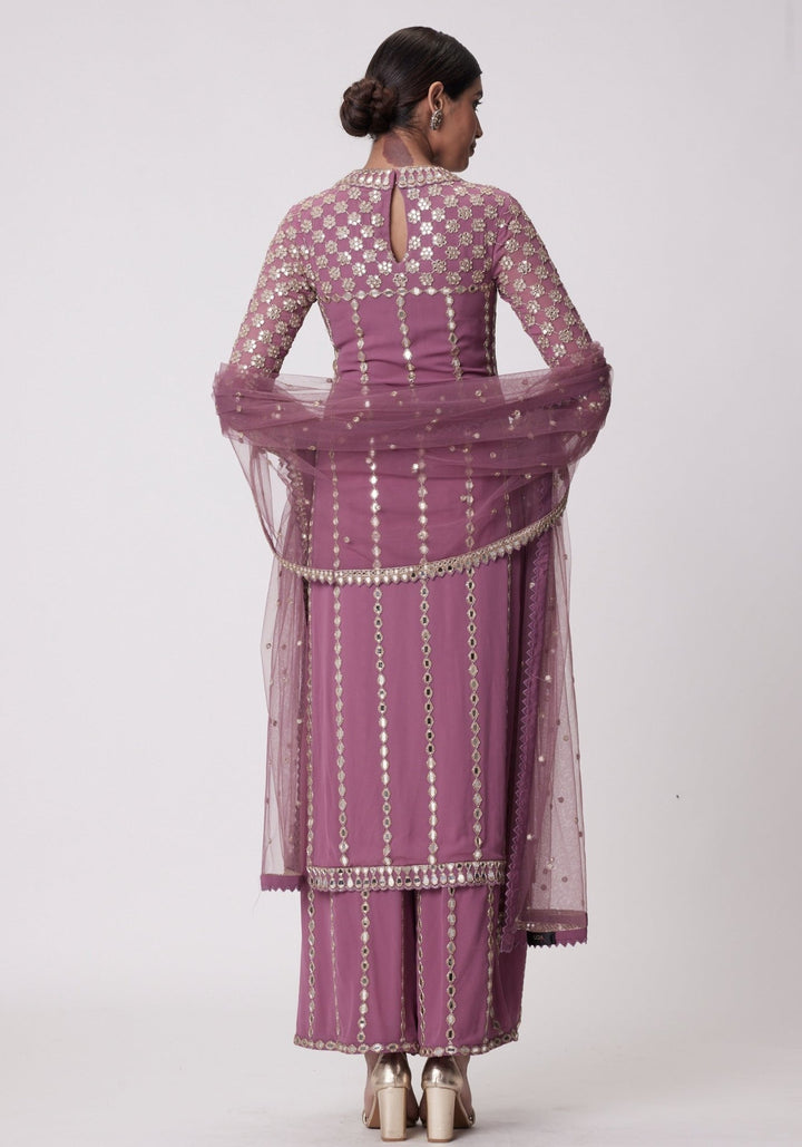 Lilac Embroidered Straight Kurta Set Vvani by Vani Vats - Fabilicious Fashion