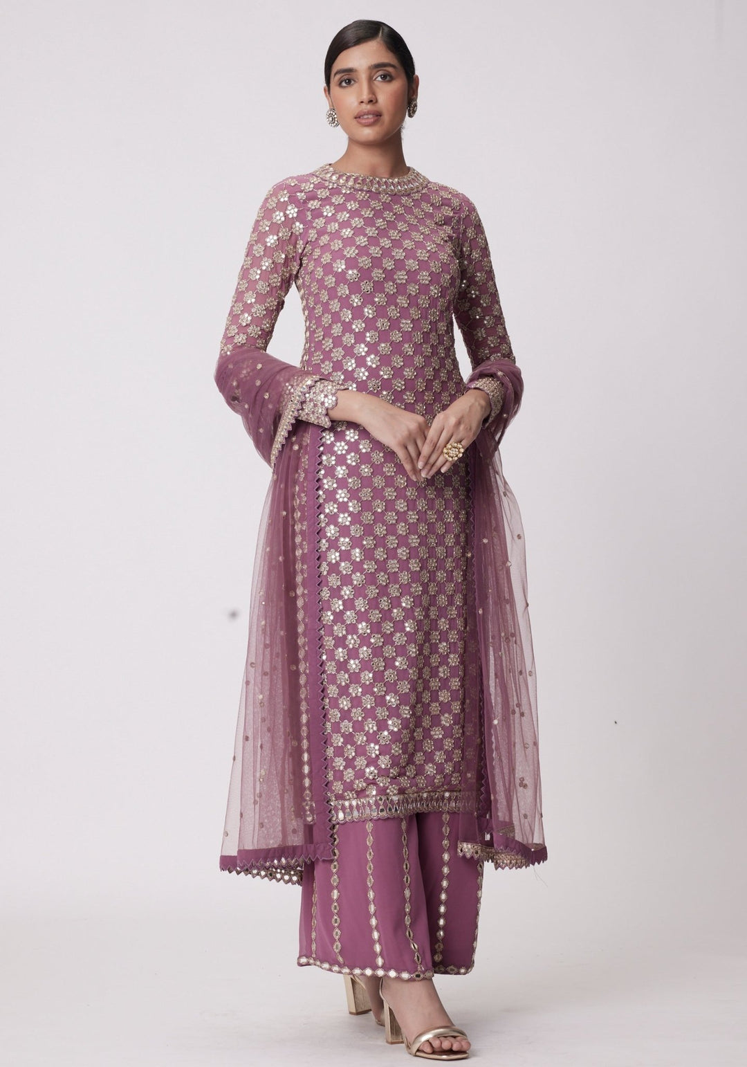 Lilac Embroidered Straight Kurta Set Vvani by Vani Vats - Fabilicious Fashion