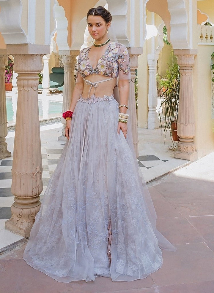 The Little Black Bow Lilac Floral Organza Lehenga SetFabilicious Fashion