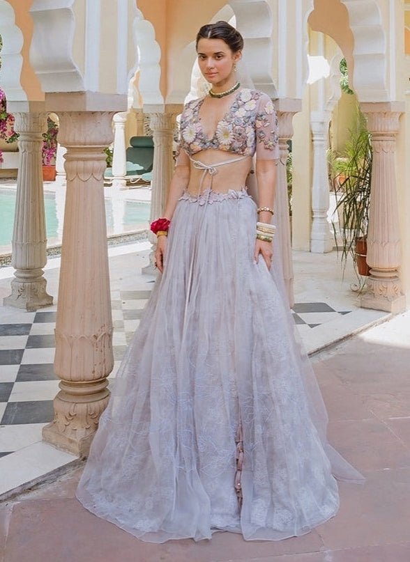 The Little Black Bow Lilac Floral Organza Lehenga SetFabilicious Fashion