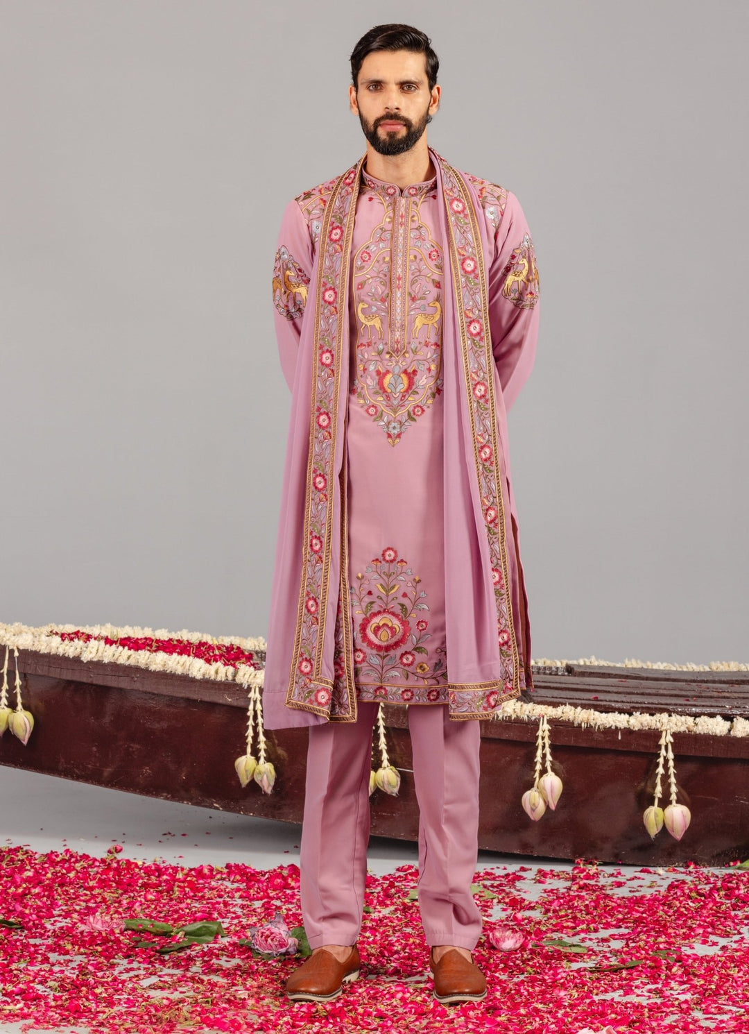 Lilac Georgette Kurta Pant Set Kalpraag - Fabilicious Fashion