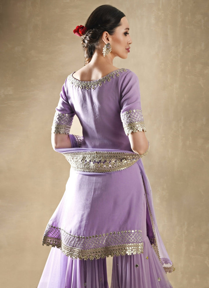 Lilac Georgette Kurta Sharara Set Renee Label - Fabilicious Fashion