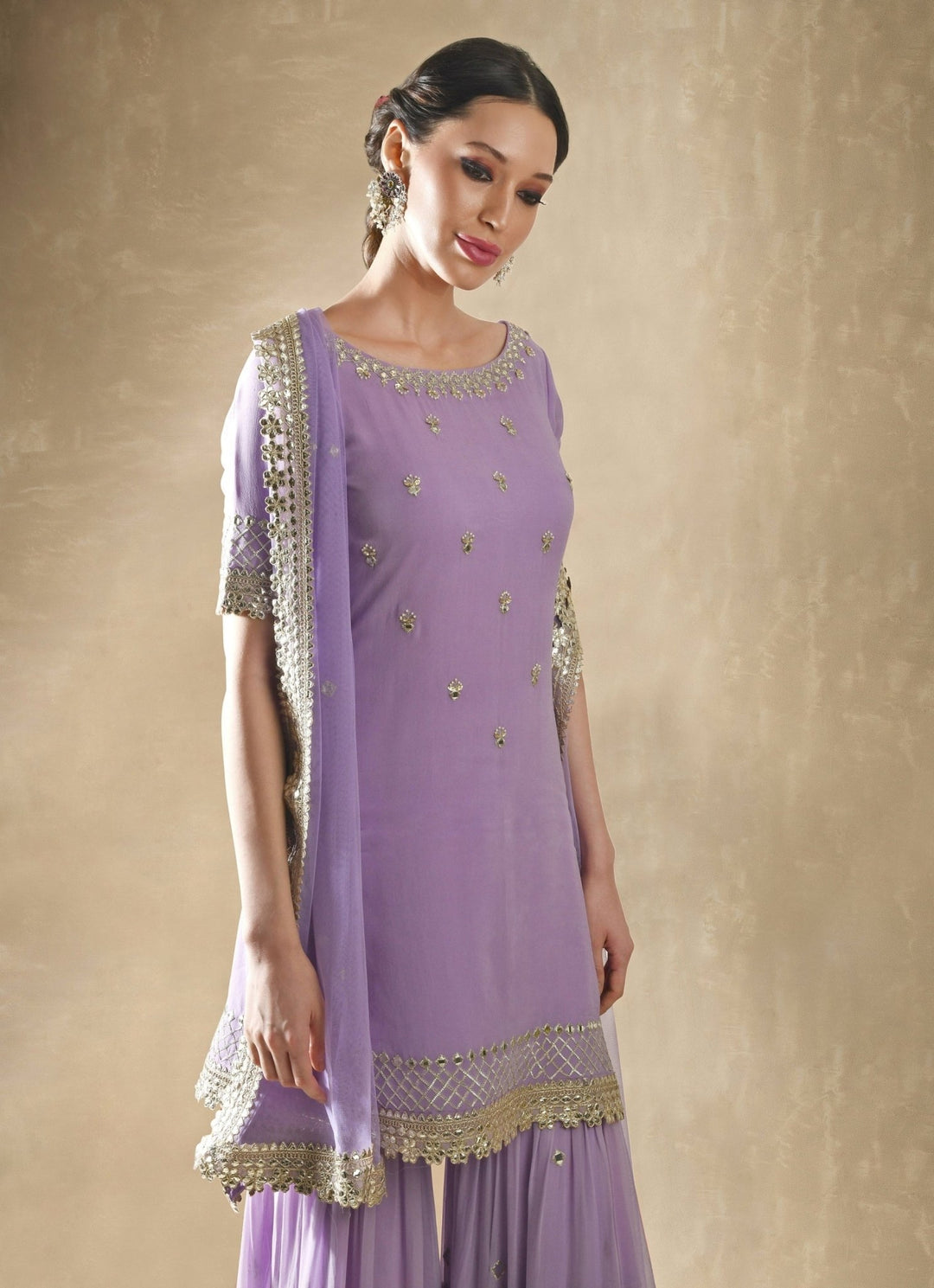 Lilac Georgette Kurta Sharara Set Renee Label - Fabilicious Fashion