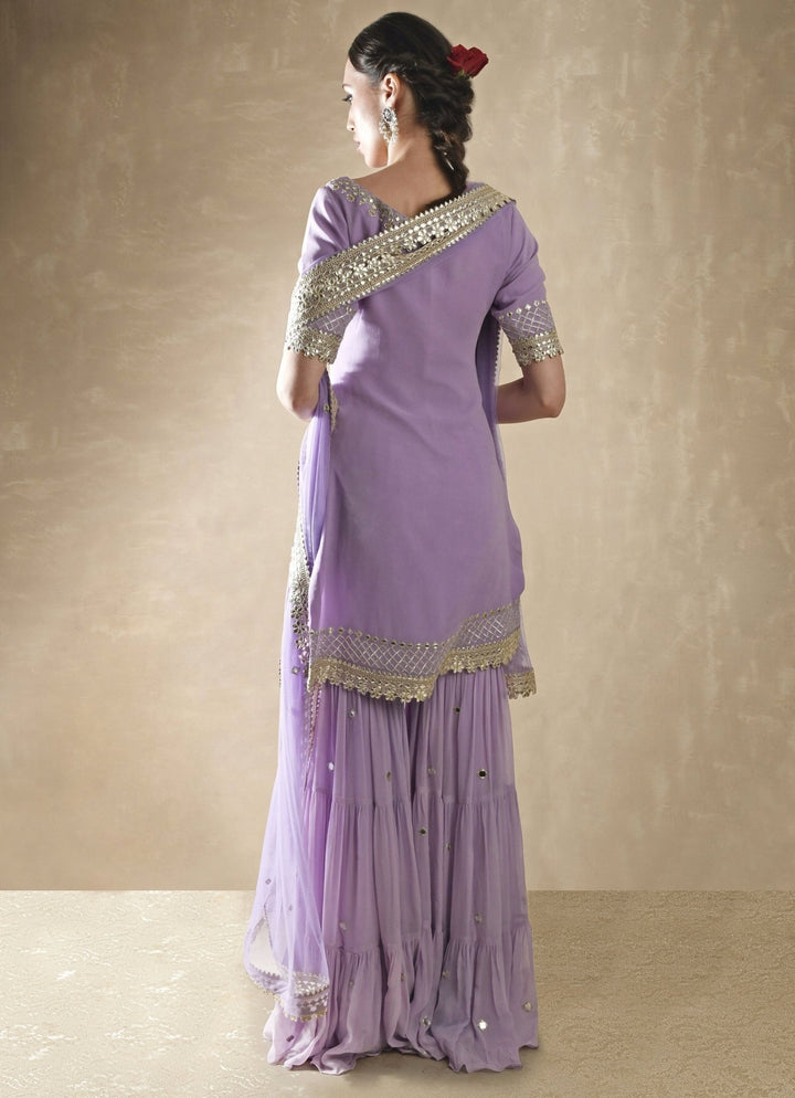 Lilac Georgette Kurta Sharara Set Renee Label - Fabilicious Fashion