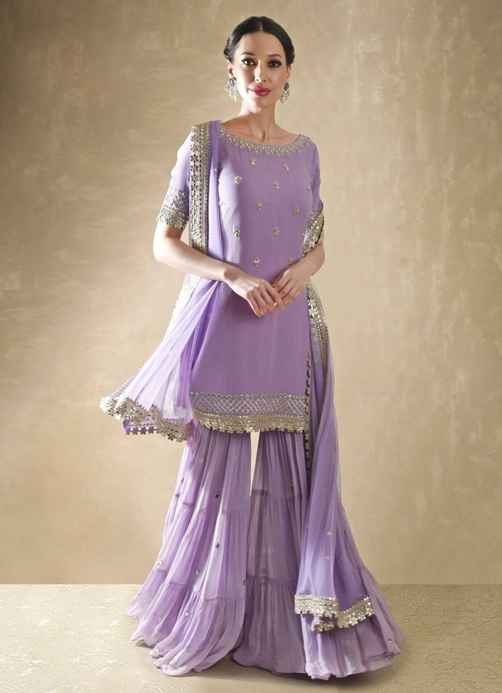 Lilac Georgette Kurta Sharara Set Renee Label - Fabilicious Fashion
