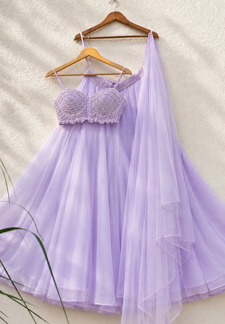 Lilac Georgette Sharara With Pearl Blouse Anisha Shetty - Fabilicious Fashion