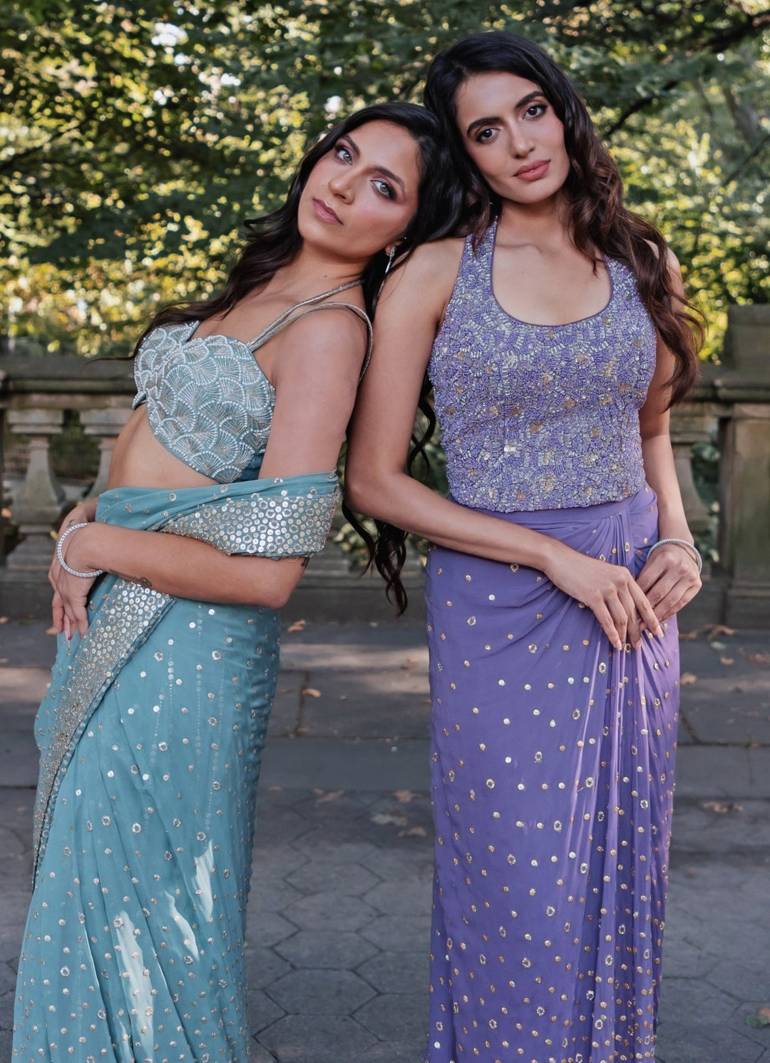 Lilac Georgette Slit Drape Skirt Set Chamee and Palak - Fabilicious Fashion