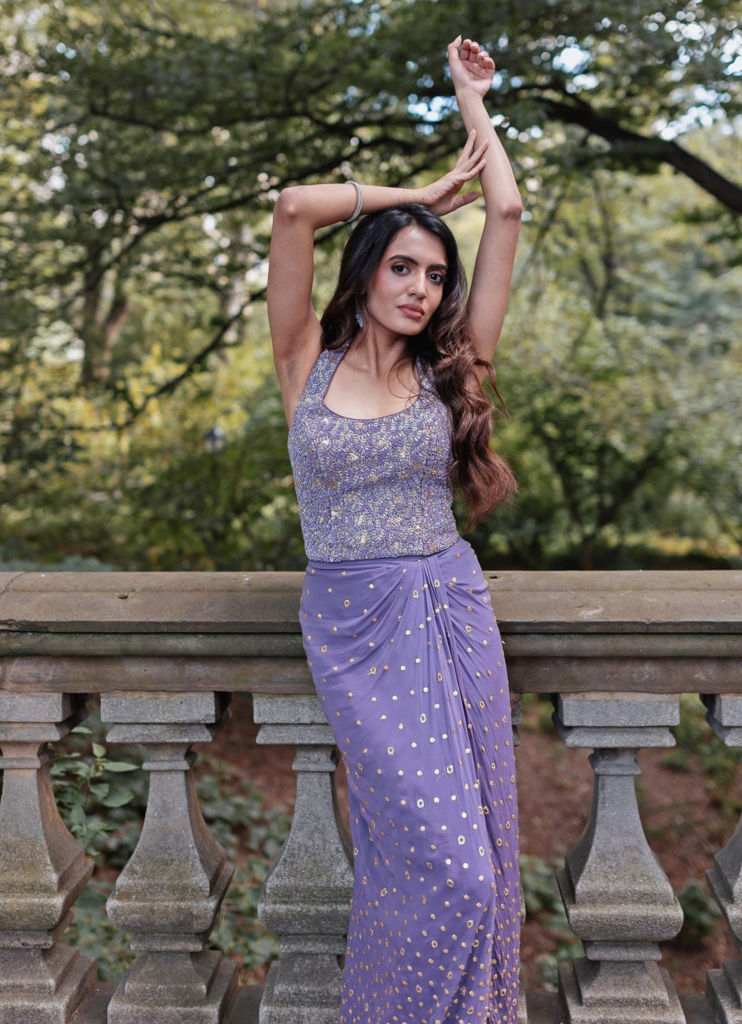Lilac Georgette Slit Drape Skirt Set Chamee and Palak - Fabilicious Fashion