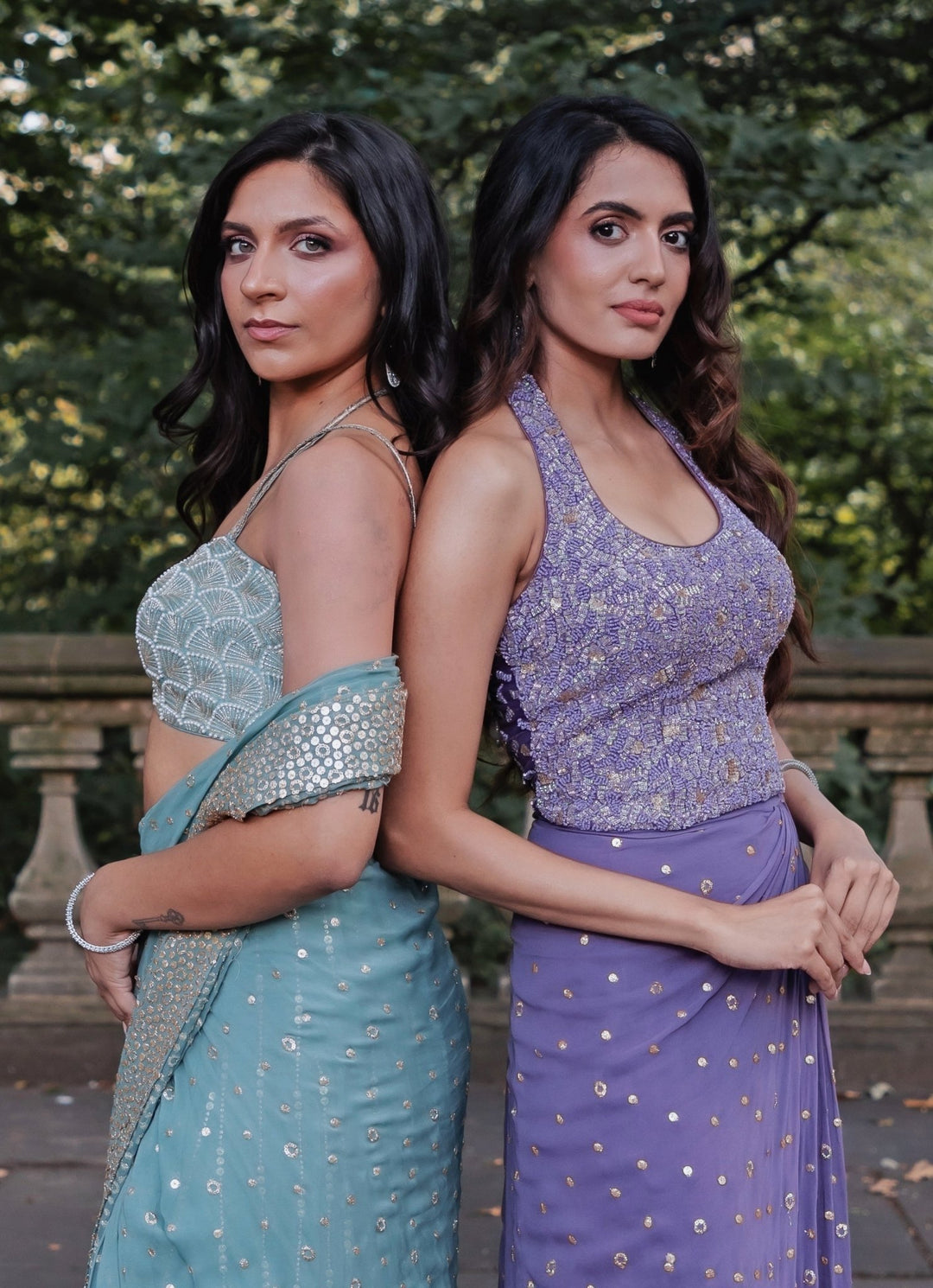 Lilac Georgette Slit Drape Skirt Set Chamee and Palak - Fabilicious Fashion