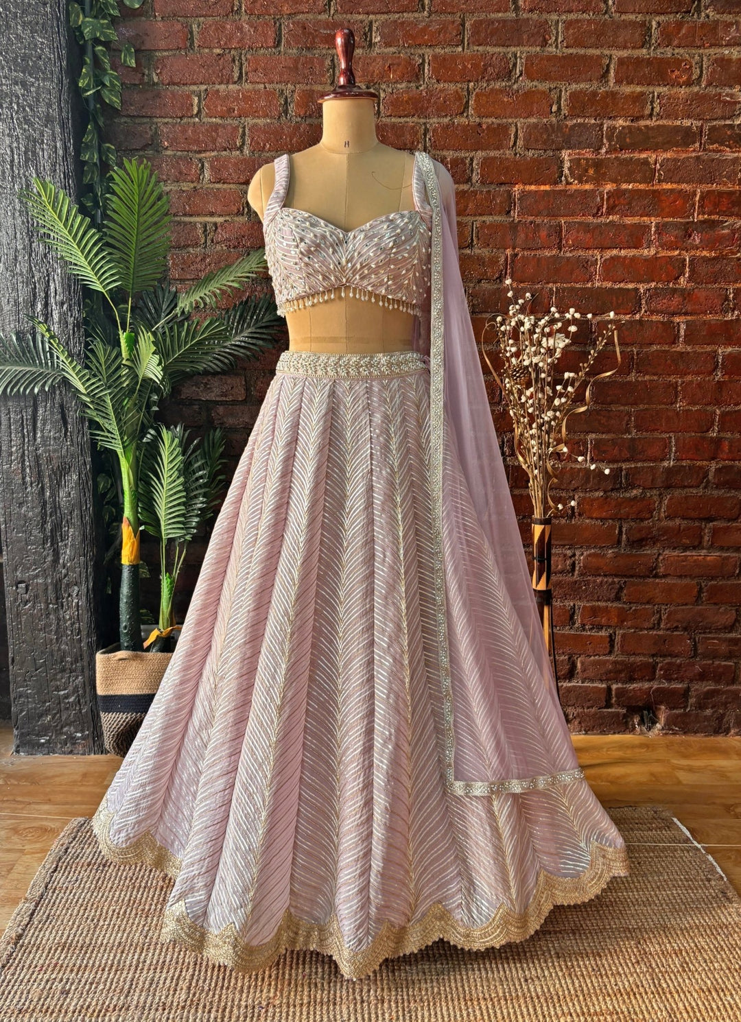 Lilac Gota Embroidered Georgette Lehenga Set Priti Sahni - Fabilicious Fashion