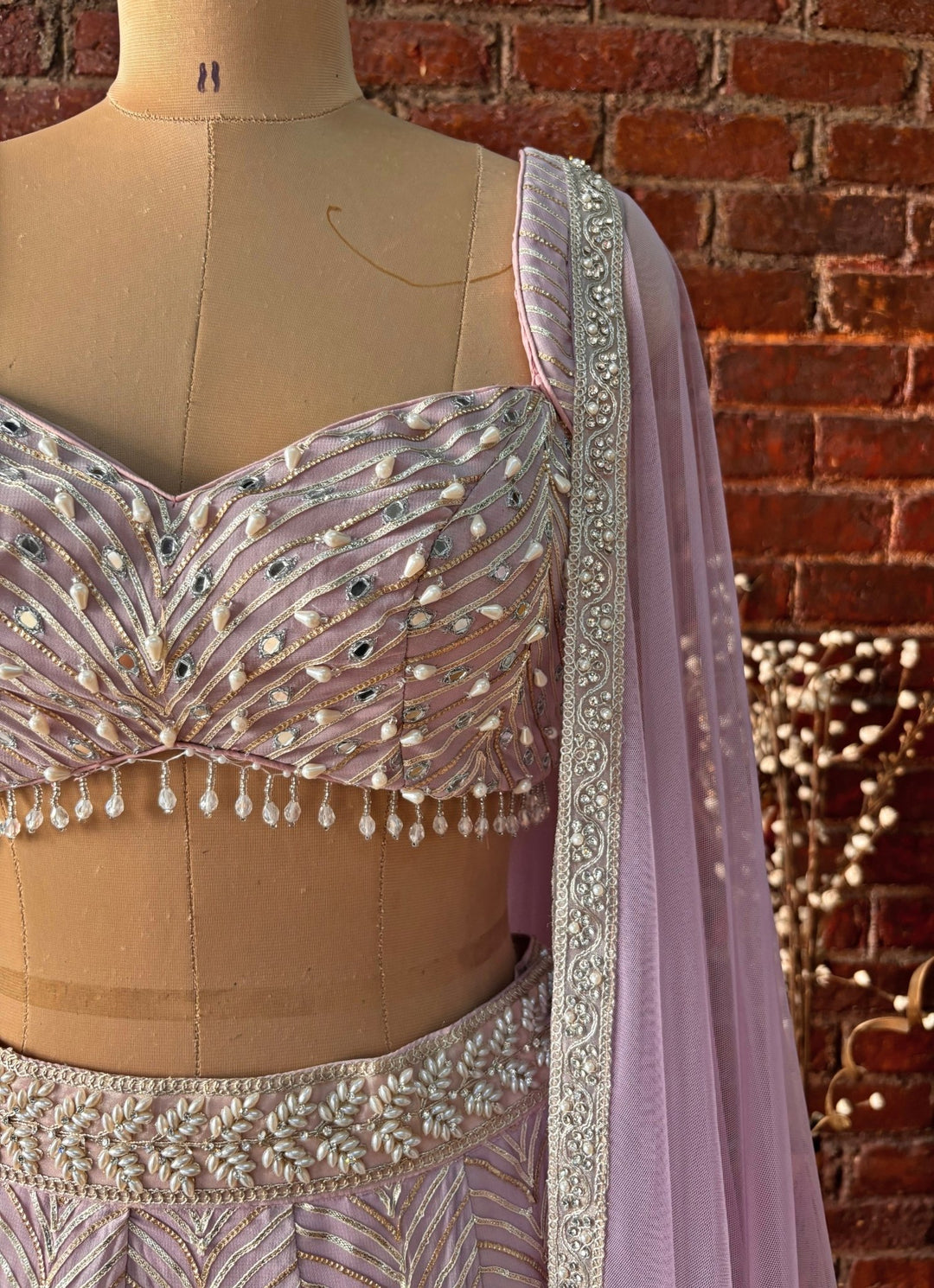 Lilac Gota Embroidered Georgette Lehenga Set Priti Sahni - Fabilicious Fashion