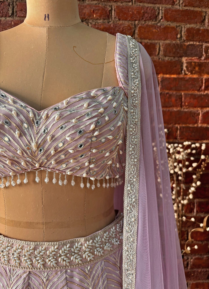 Lilac Gota Embroidered Georgette Lehenga Set Priti Sahni - Fabilicious Fashion
