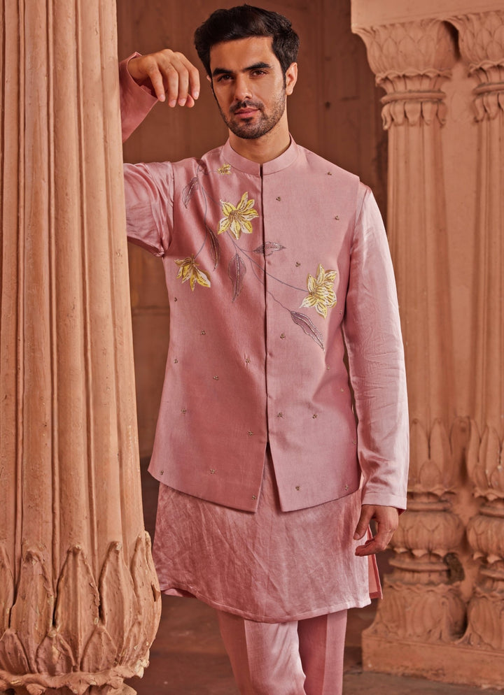Lilac Hand - Painted And Embroidered Nehru Jacket Set Contrast By Parth - Fabilicious Fashion