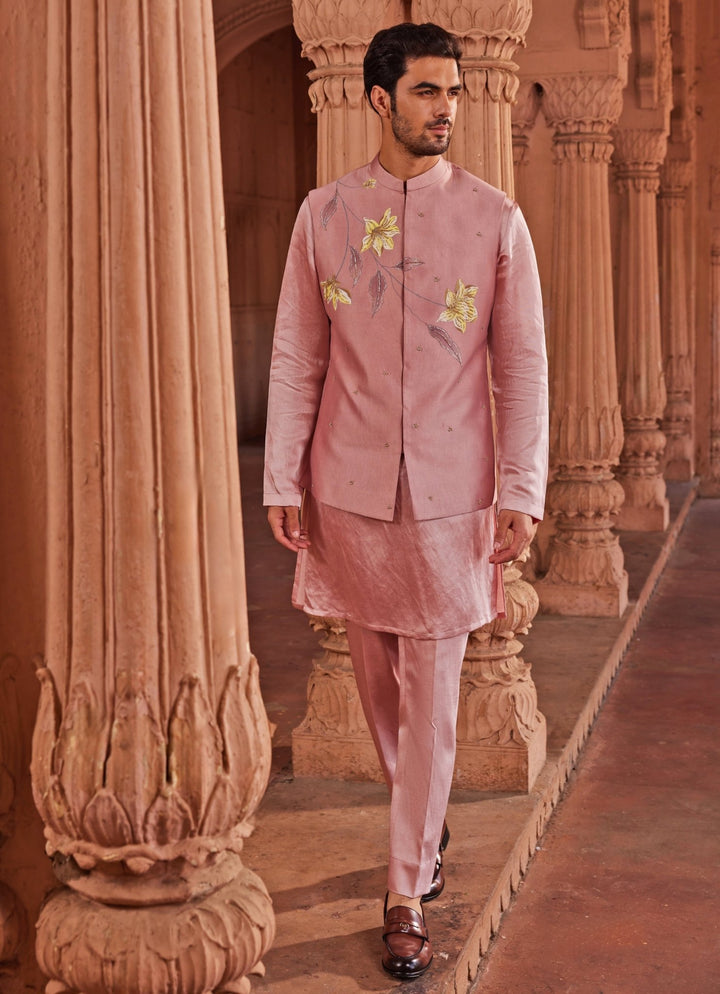Lilac Hand - Painted And Embroidered Nehru Jacket Set Contrast By Parth - Fabilicious Fashion