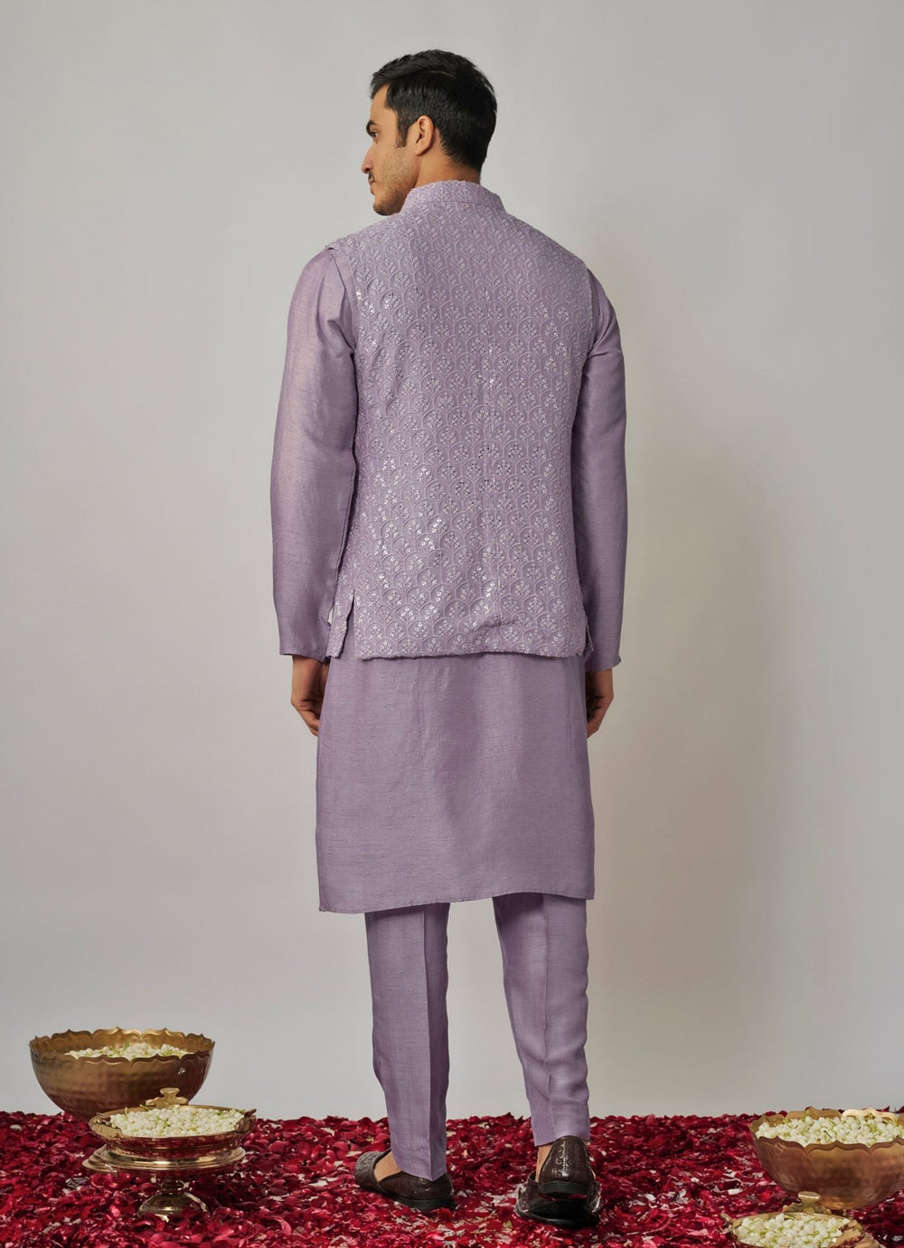 Lilac Kurta Pants with Embroidered Bandi Jacket Set Renee Label - Men - Fabilicious Fashion