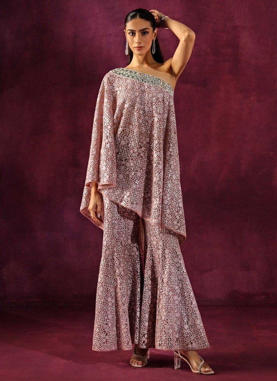 Twenty Nine Lilac Lace Mirrorwork Top And Palazzo SetFabilicious Fashion