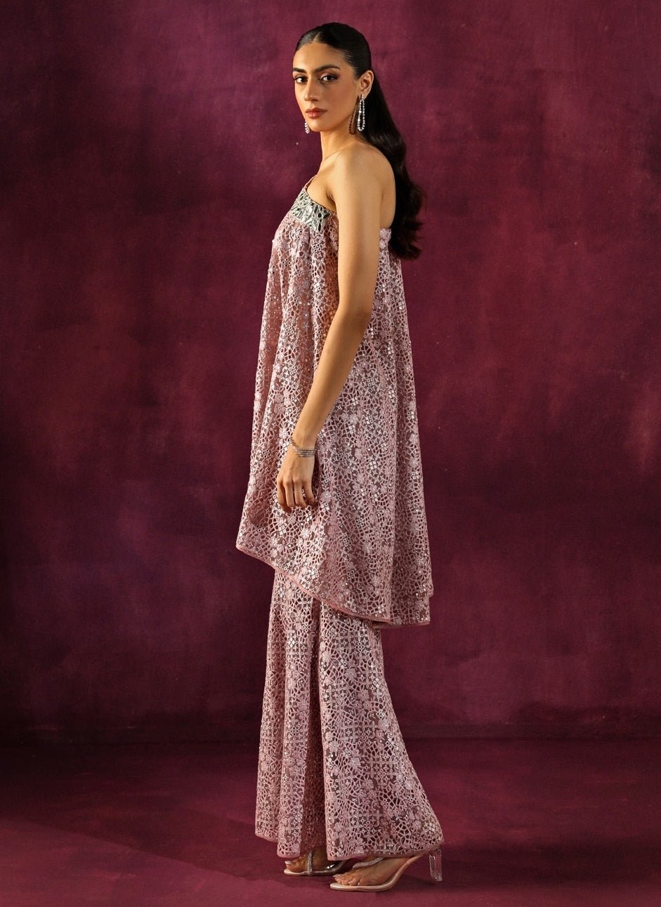 Twenty Nine Lilac Lace Mirrorwork Top And Palazzo SetFabilicious Fashion