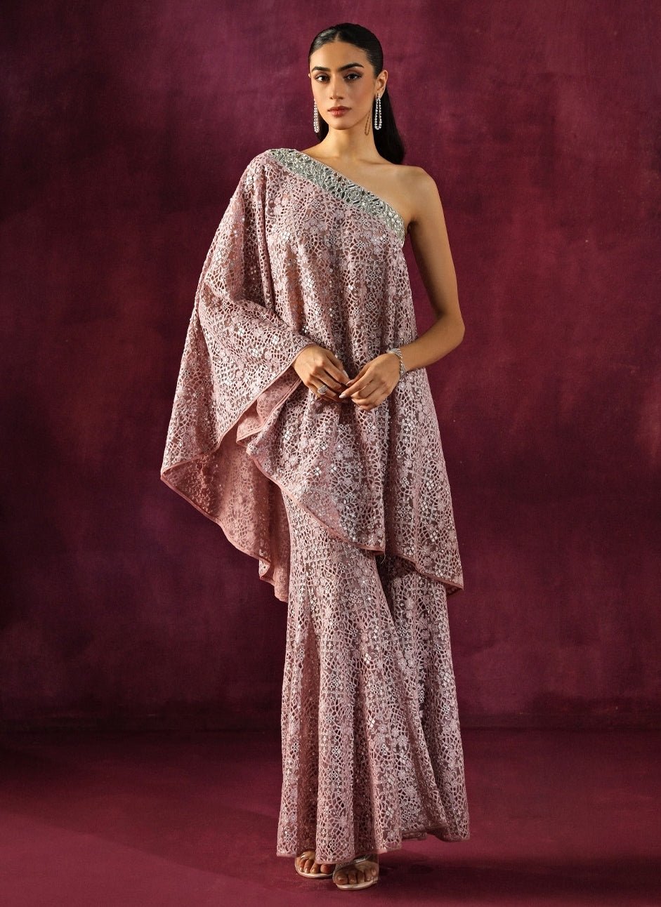 Twenty Nine Lilac Lace Mirrorwork Top And Palazzo SetFabilicious Fashion