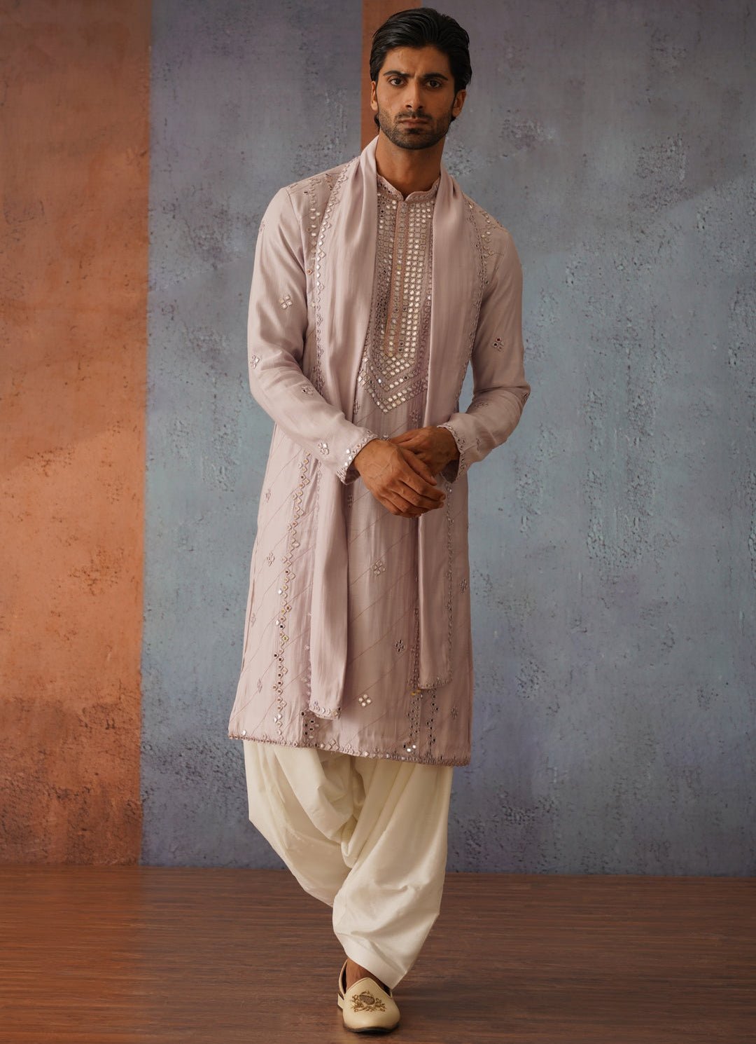 Lilac Mirror Embroidered Kurta Set Kalpraag - Fabilicious Fashion