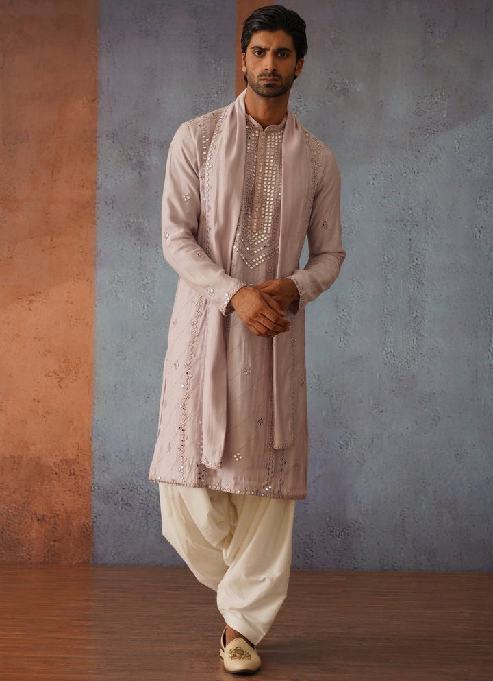 Lilac Mirror Embroidered Kurta Set Kalpraag - Fabilicious Fashion