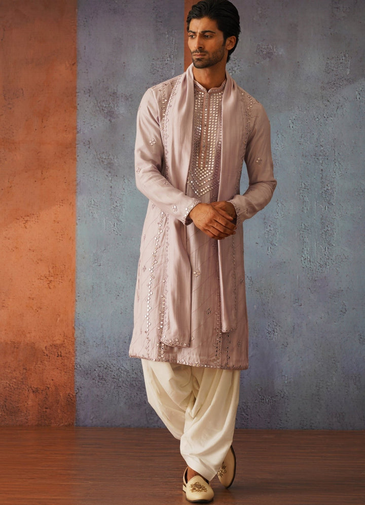 Lilac Mirror Embroidered Kurta Set Kalpraag - Fabilicious Fashion