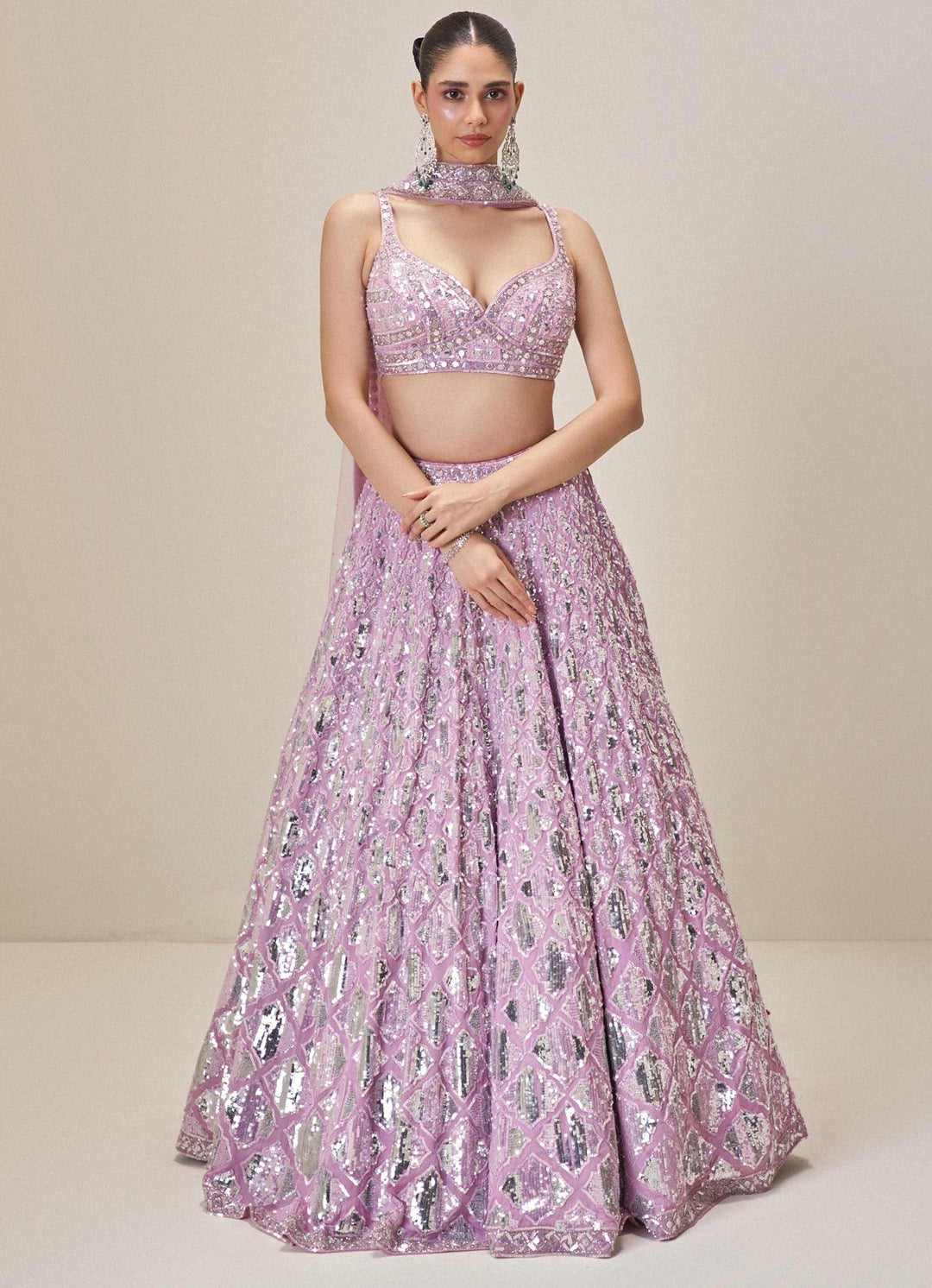 Lilac Mirror Embroidered Lehenga Set Angad Singh - Fabilicious Fashion
