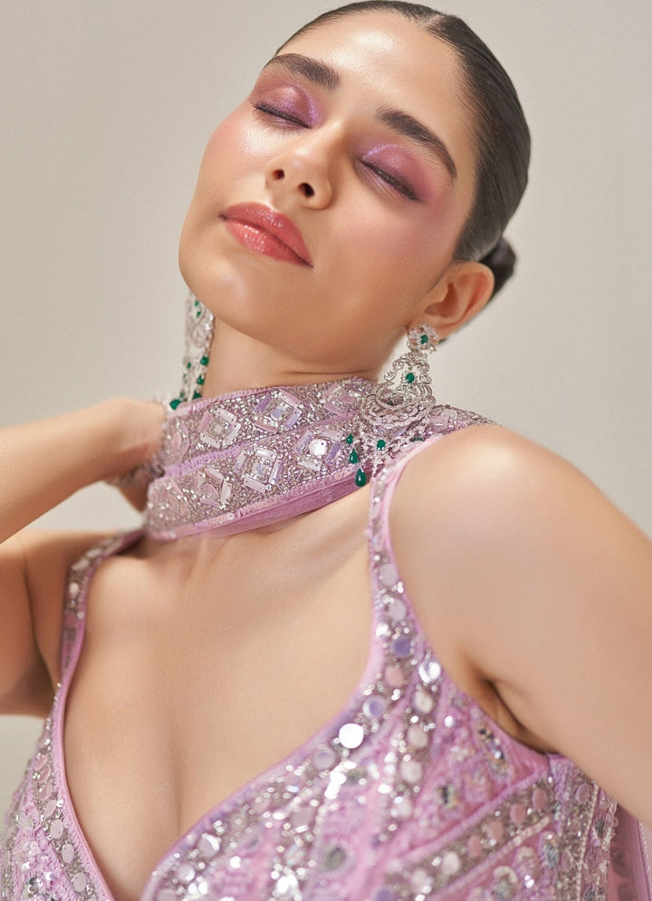Lilac Mirror Embroidered Lehenga Set Angad Singh - Fabilicious Fashion