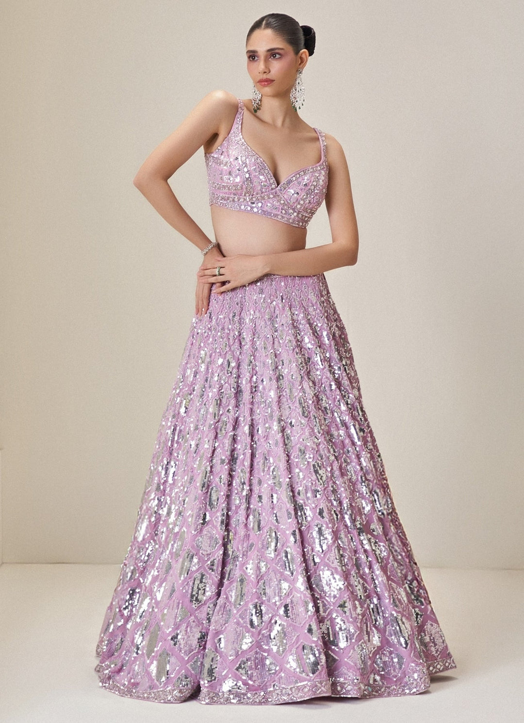 Lilac Mirror Embroidered Lehenga Set Angad Singh - Fabilicious Fashion