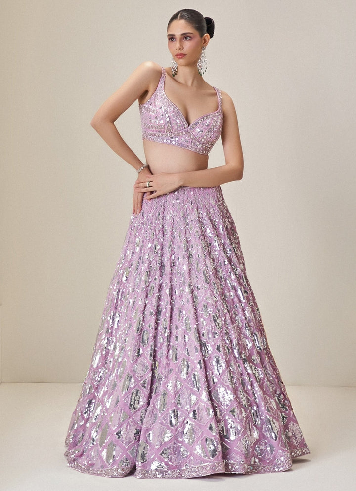 Lilac Mirror Embroidered Lehenga Set Angad Singh - Fabilicious Fashion