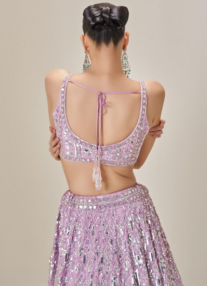 Lilac Mirror Embroidered Lehenga Set Angad Singh - Fabilicious Fashion