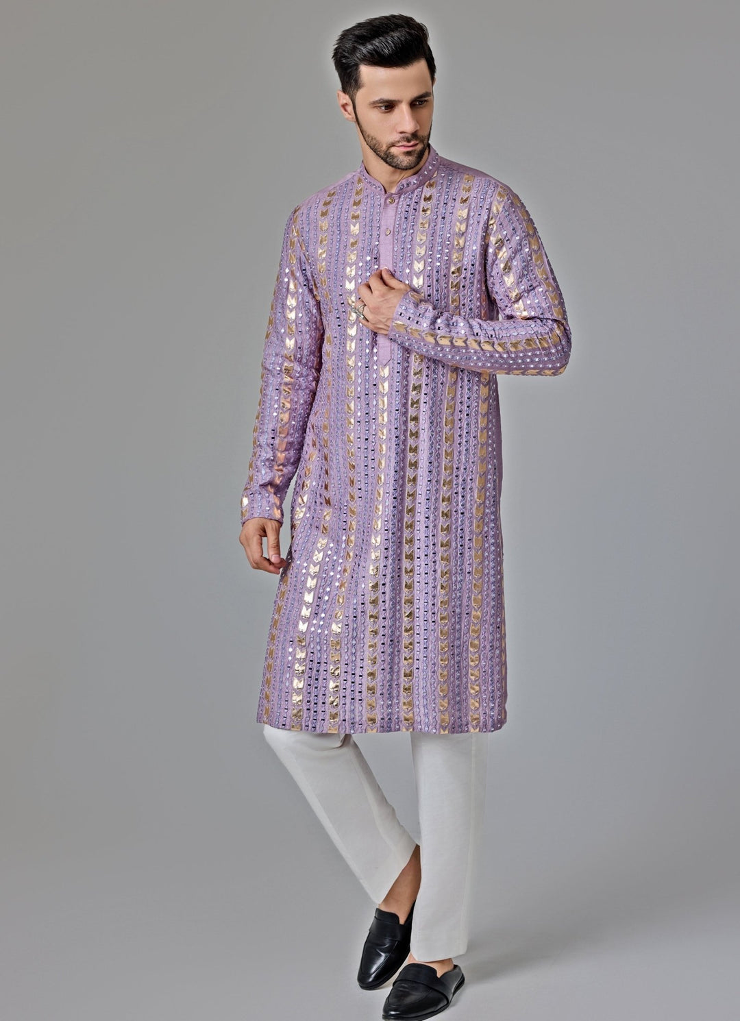 Lilac Mirror Embroidery Kurta Set Chatenya Mittal - Fabilicious Fashion